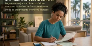 Mulher analisa finanças em mesa com dicas de empréstimos